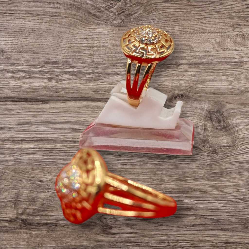 Cincin Wanita Ukir Mata Putih Lingkaran ukir Lapis Emas