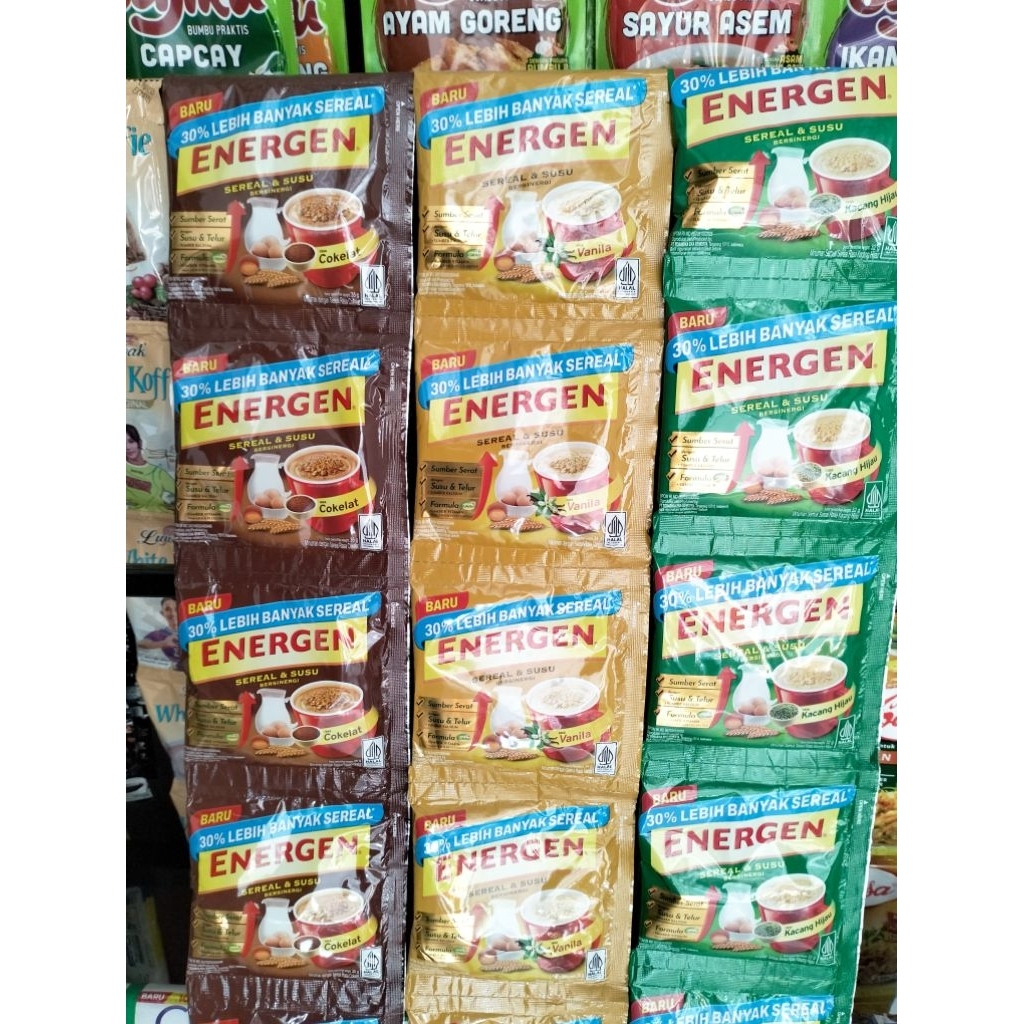 

1 RENCENG 10 SACHET - ENERGEN SEREAL RASA COKLAT / KACANG HIJAU / VANILLA / ENERGEN MINUMAN BERGIZI