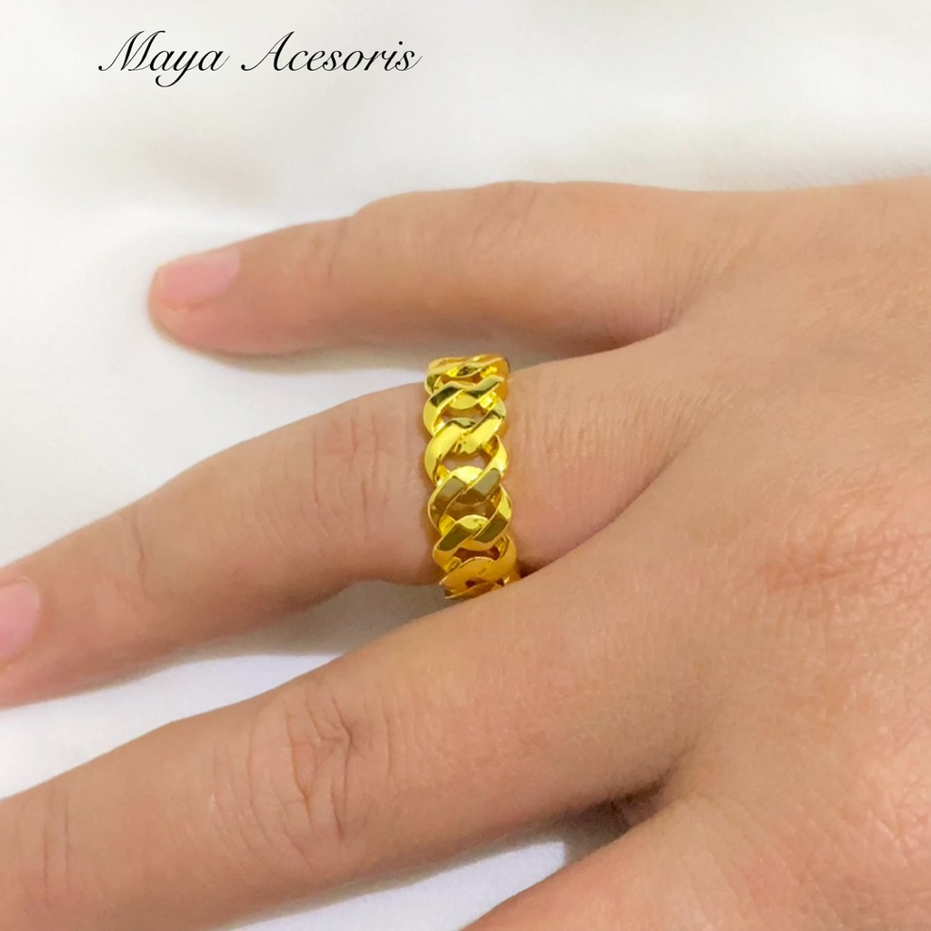 Cincin Titanium Rantai Lapis Emas 24k Anti Karat Anti Luntur
