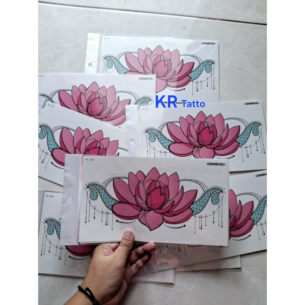 [COD]Tatto Temporary BUNGA TERATAI Pink BC_020 Tatto Tahan Air Anti Air sementara