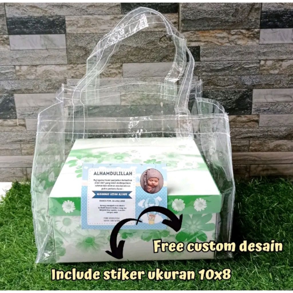 

ISI 12 PCS (FREE STIKER CUSTOM) Tas Souvenir hajatan Mika full transparan Lebar 20 cm