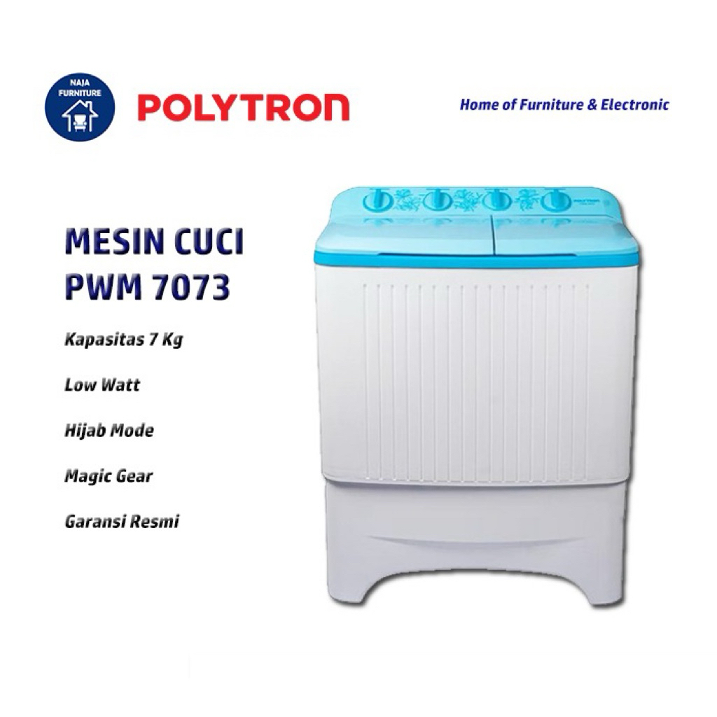 POLYTRON Mesin Cuci 2 Tabung 7 Kg PWM 7073 | Mesin Cuci Polytron 7 Kg | Mesin Cuci 2 Tabung