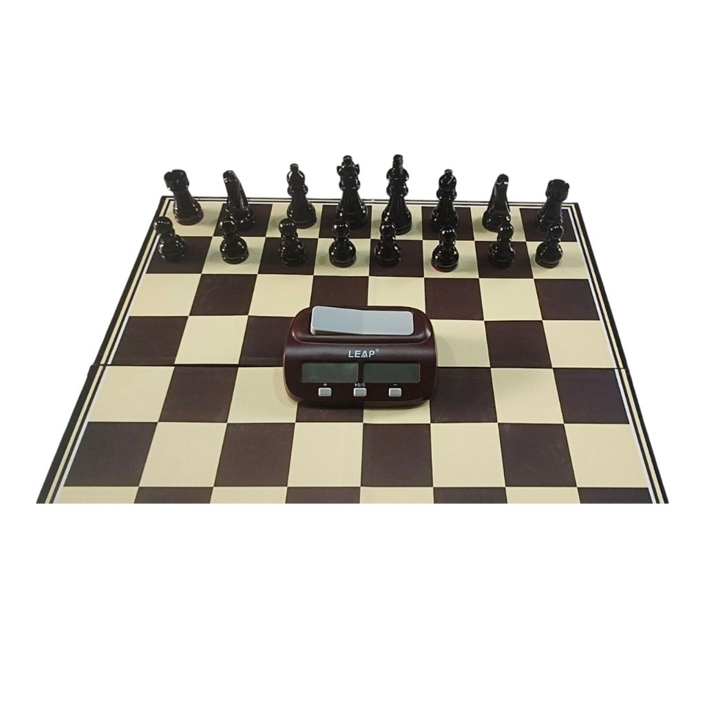 CATUR LIPAT BIDAK KAYU PERCASI PAKET LENGKAP DEGAN JAM CATUR