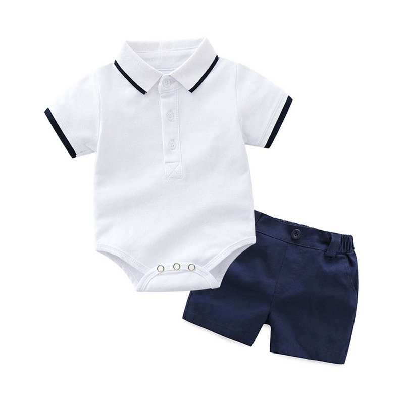 Bugs and Bees - Alexander Polo Set (Setelan bayi bodysuit polo putih berkerah dengan celana pendek n