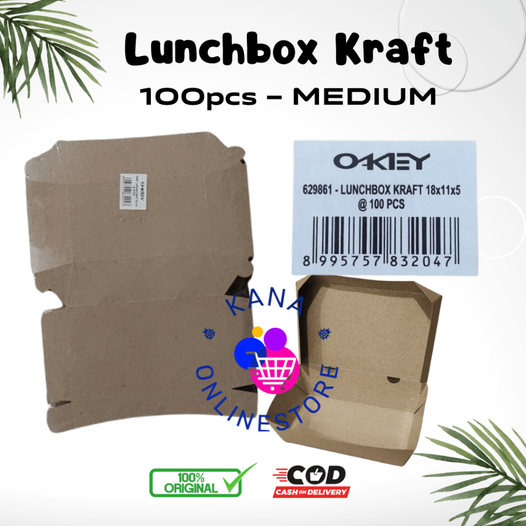 Paper Lunch Box Kraft M (Medium) Merk Okey (100 Pcs) 18x11x5cm