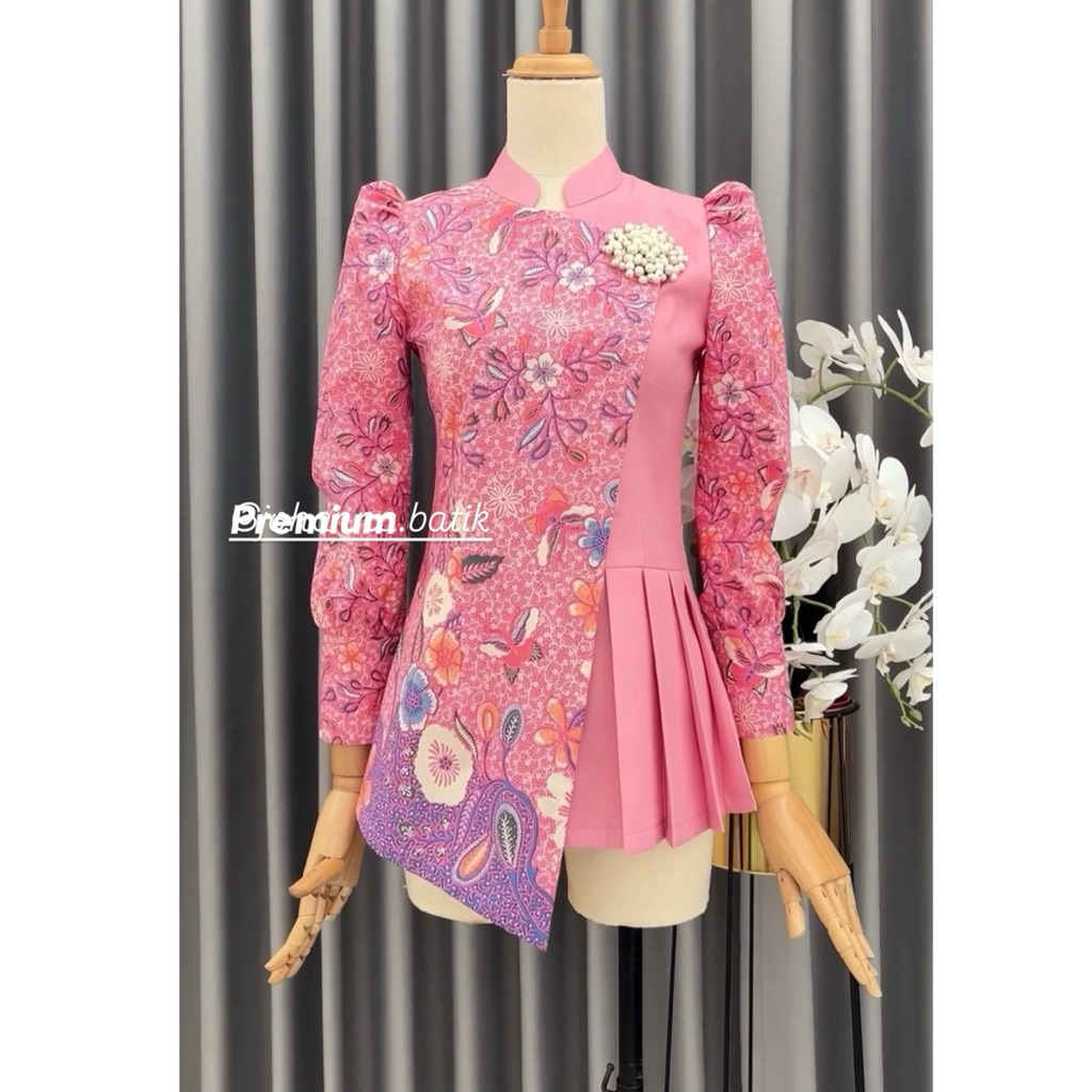 ATASAN BATIK NUSANTARA PINK | blus batik katun sanforis batik kerja wanita