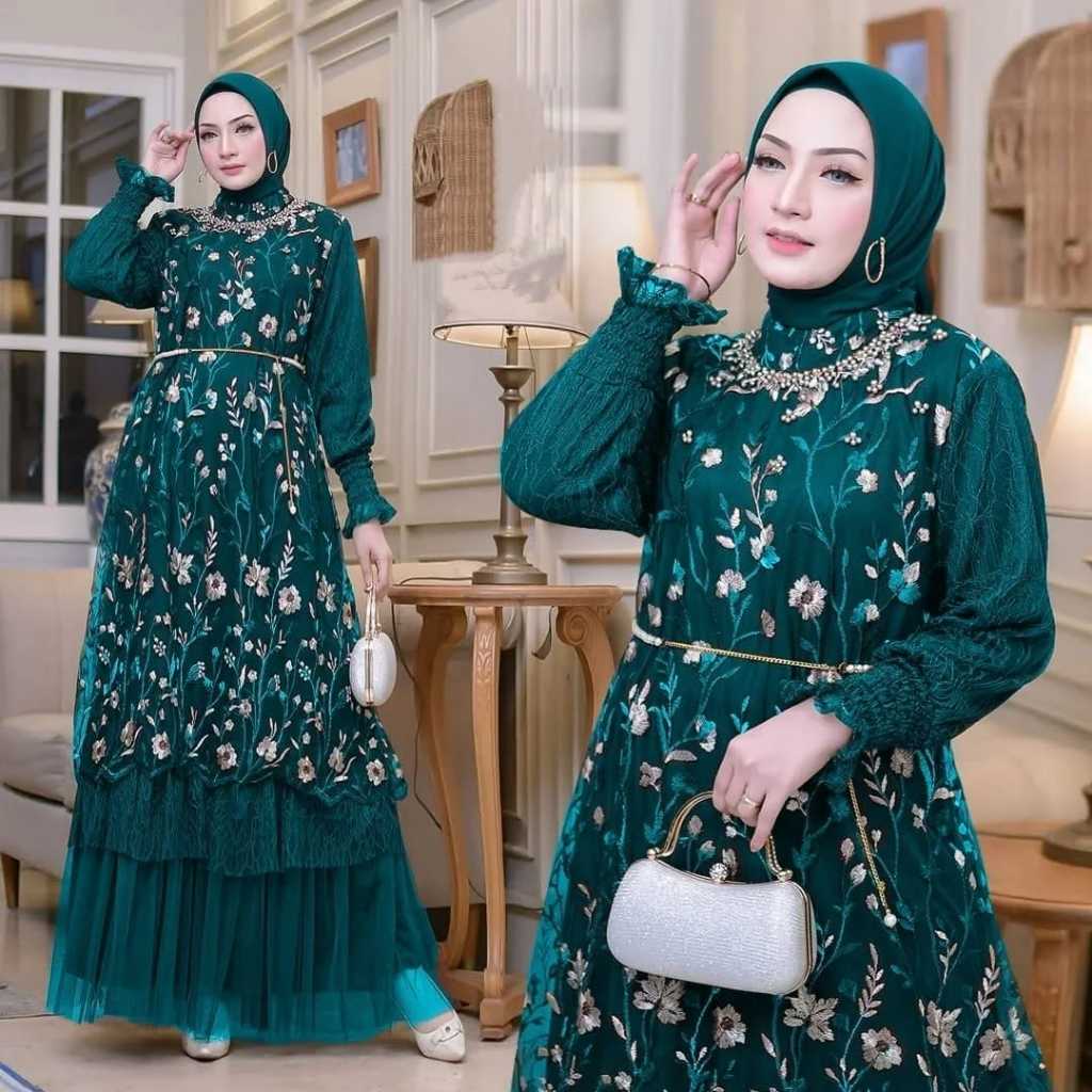 FREE ONGKIR AIRA DRES GAMIS BROKAT APLIKASI PAYET GAUN PESTA KONDANGAN STYLE KOREAN TERBARU BROKAT