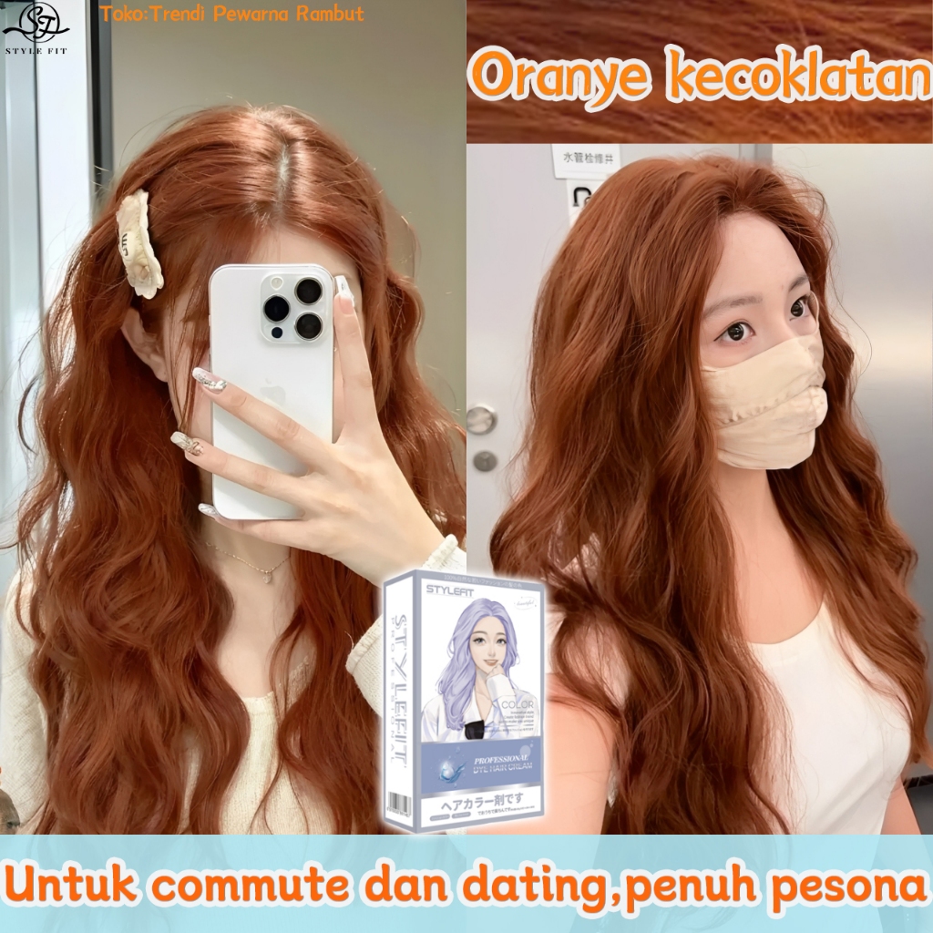 【Cocok kulit sawo matang】STYLE FIT cat rambut Oranye kecoklatan*200ml,warna trend(cat rambut,cat ram
