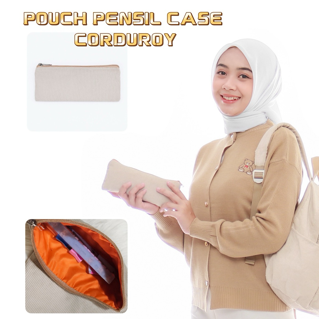 

Pouch Tempat Alat Tulis Pensil Broken White Corduroy Minimalis Aesthetic Soft Korean Style Stationary