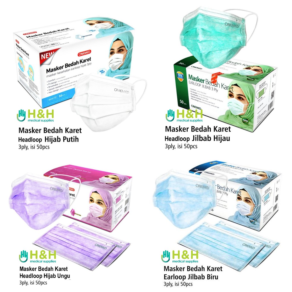 Masker hijab masker headloop onemed / masker hijab 3ply onemed / masker onemed hijab / masker medis 