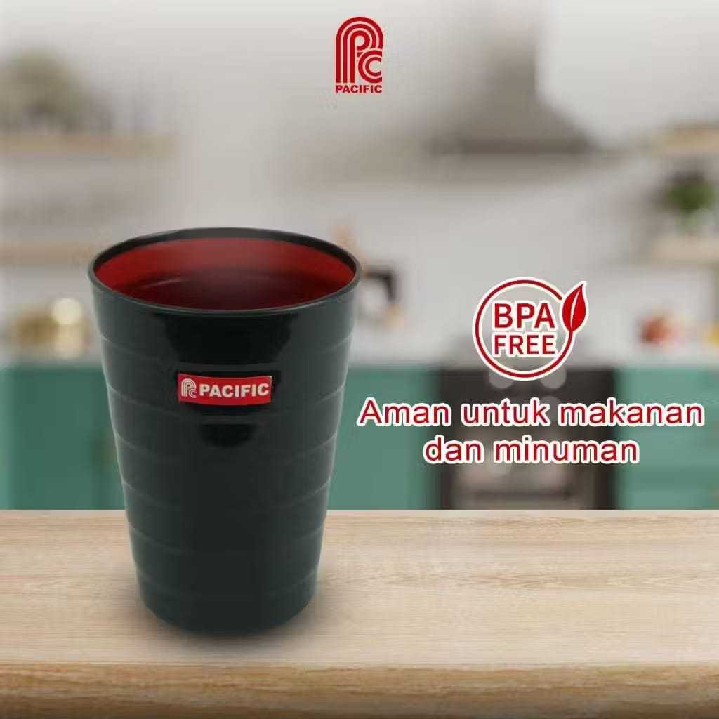 PACIFIC Gelas Plastik Warna Hitam Desain Mewah, Ringan Digunakan