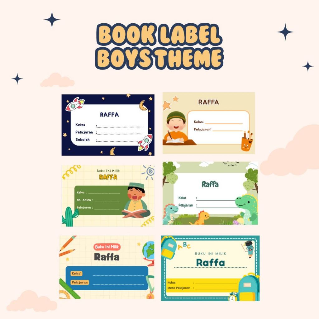

Stiker Label Nama Buku Mata Pelajaran/ Sticker buku anak lucu - boys theme Isi 42
