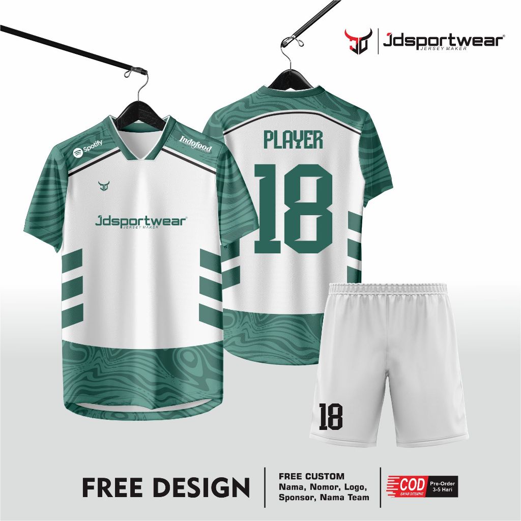 jersey futsal sepakbola hijau putih full printing satuan