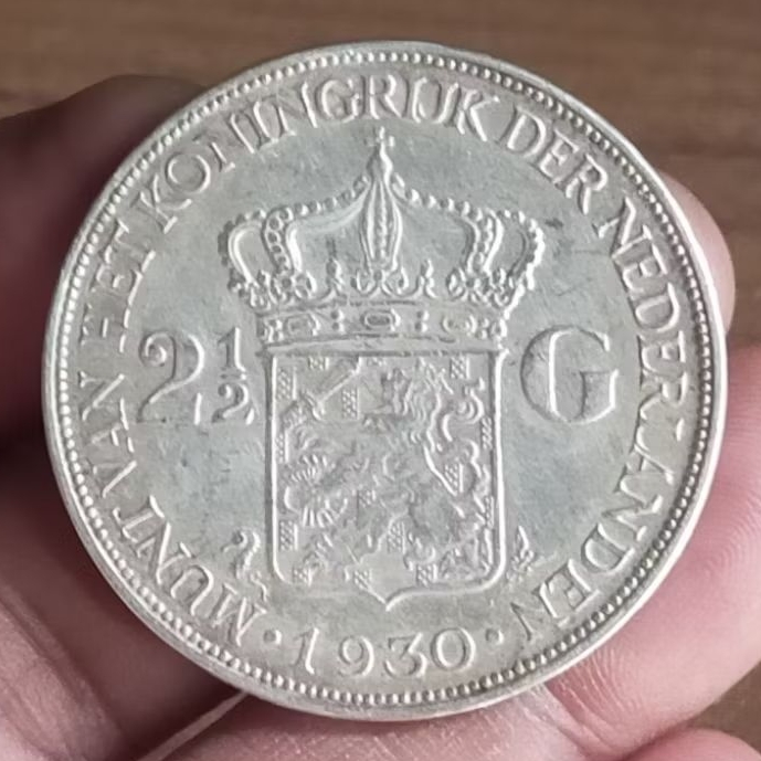 #6.WB. KOIN KUNO || KOIN PERAK || SILVER COIN  2  1/2 G WILHELMINA TAHUN 1930