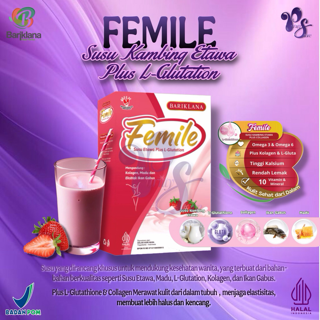 

Femile (200 GRAM)| Susu Kambing Etawa Plus L-Glutation mengandung Kolagen, Madu, dan Ekstrak Ikan Gabus Menutrisi dan Melindungi Kulit