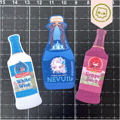 

Drinks glitter stickers - Genshin Impact Diluc Kaeya Neuvillette fanmerch by maowtcha