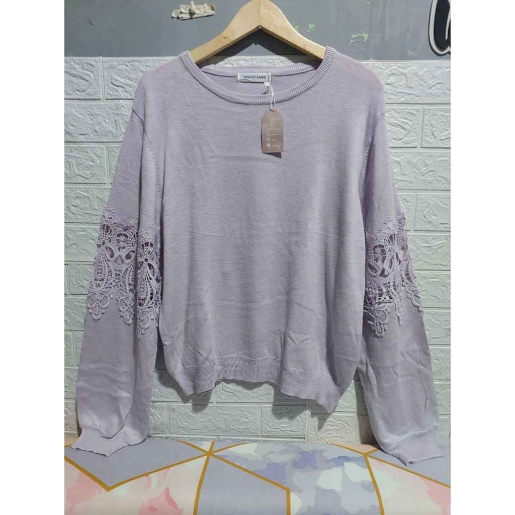 HEALTY KAREN SWEATSHIRT / BLOUSE KATUN KNIT MIX RENDA LENGAN BALON