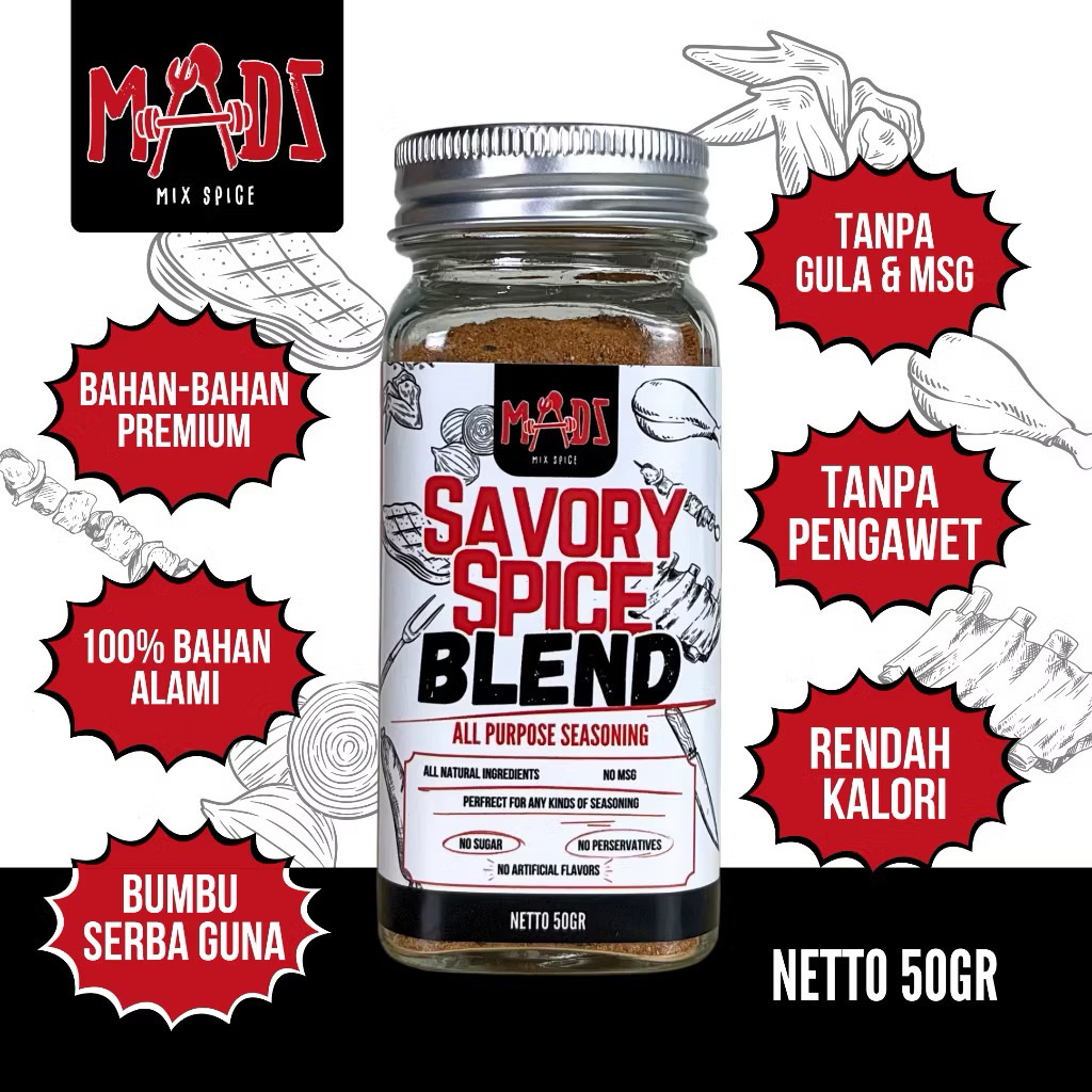 

MADZ MIX SPICE Bumbu Marinasi Serba Guna , Tanpa Gula + Rendah Kalori + Tanpa MSG + Bahan Premium 50gr/pcs [ SAVORY SPICE BLEND ] - Bumbu Masak Instant