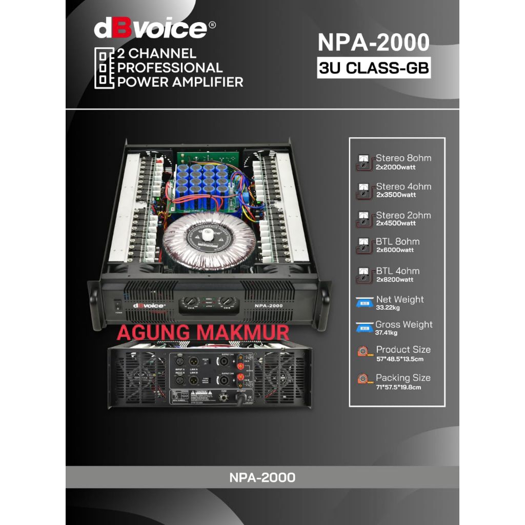 Power Amplifier dBvoice NPA 2000 Original 2 Channel Class GB - Power Dbvoice npa2000 - Power Ampli d