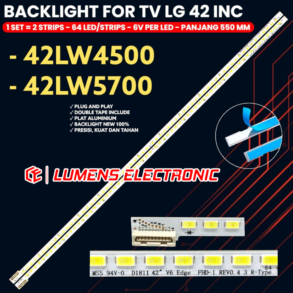 BACKLIGHT TV LED LG 42 INCH 42LW5700 42LW4500 42LW LAMPU BL SMD 64K 6V 42” V6 Edge FHD-1 REV1.0 1