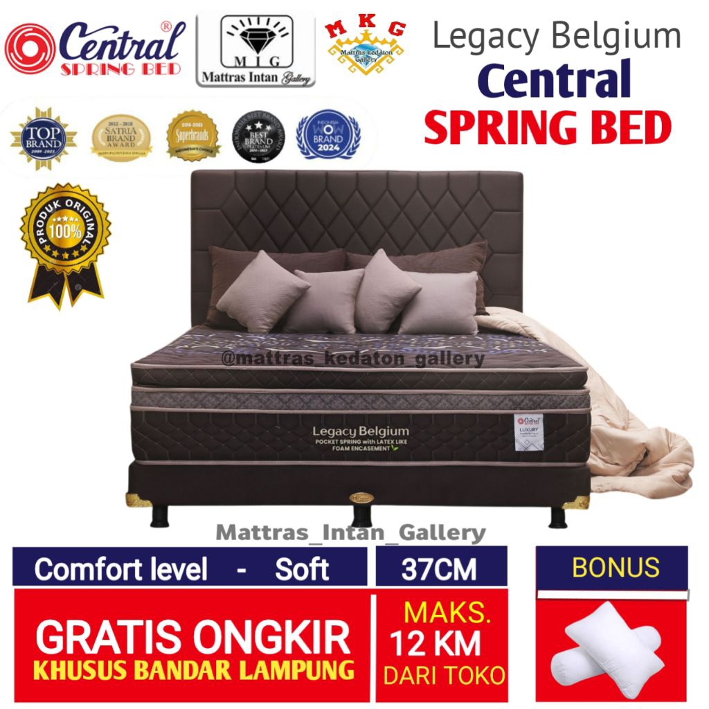 CENTRAL SPRING BED LEGACY BELGIUM COKLAT LATEX KASUR MATRAS MATTRESS FULL SET MATTRAS KEDATON GALLER