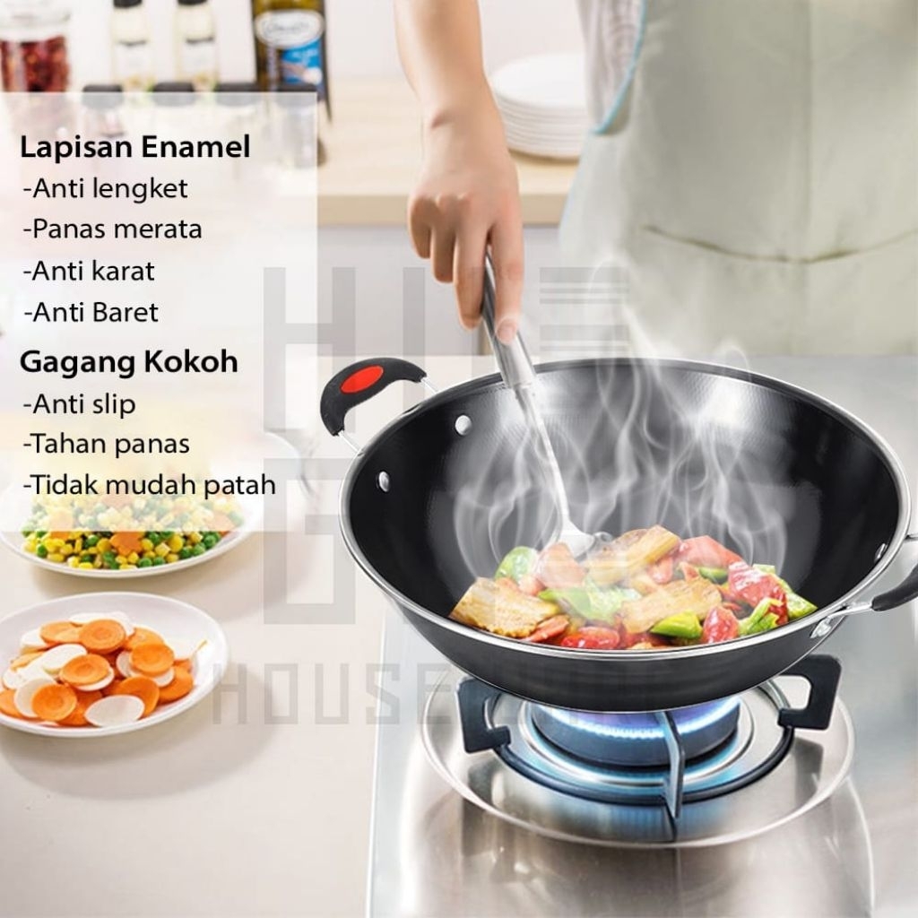 Kuali Kuping Enamel 34cm / Wajan  Kuping Enamel 34cm/wajan Gagang enamel 34cm/kuali gagang enamel 34