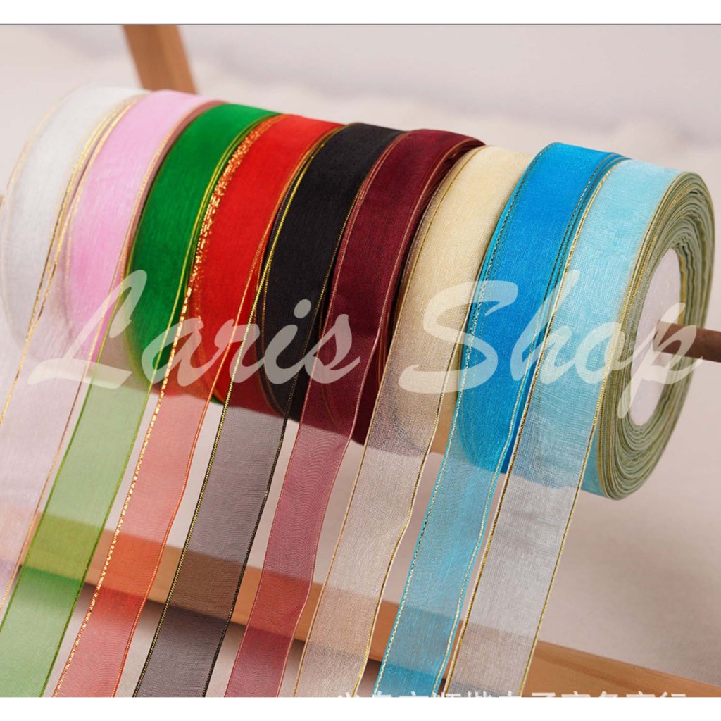 

Pita Organdi / Pita Kaca Transparan Lis Emas 1/2 inch (1,2 cm) Putih Krem Salem Coklat Emas Muda Pink Fanta Merah Marun Ungu Muda Dusty Lilac Biru Biru Tua Hijau Kiwi Hijau Tua Hiasan Kado Hamper