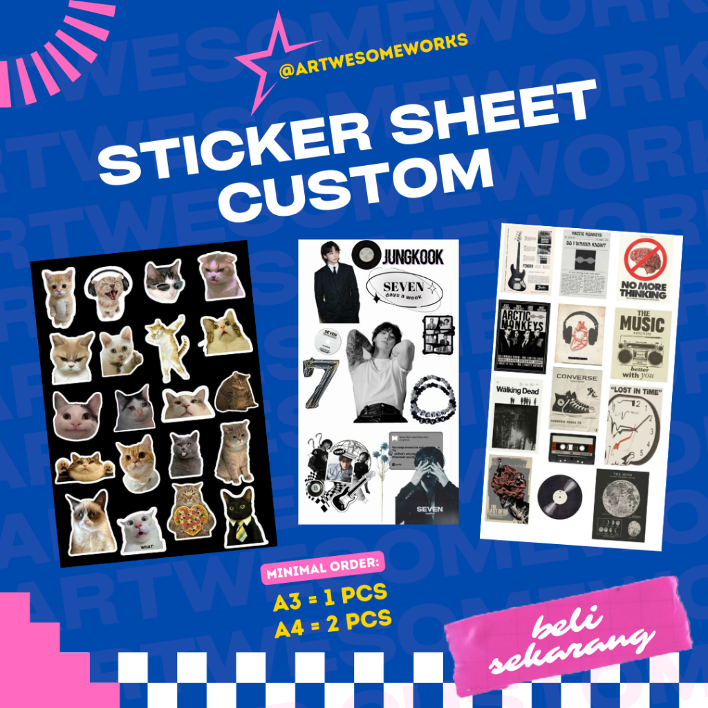 

[CEK DESKRIPSI SBLM ORDER] STIKER CUSTOM BAHAN VINYL/KROMO/TRANSPARAN (size: A3 dan a4)
