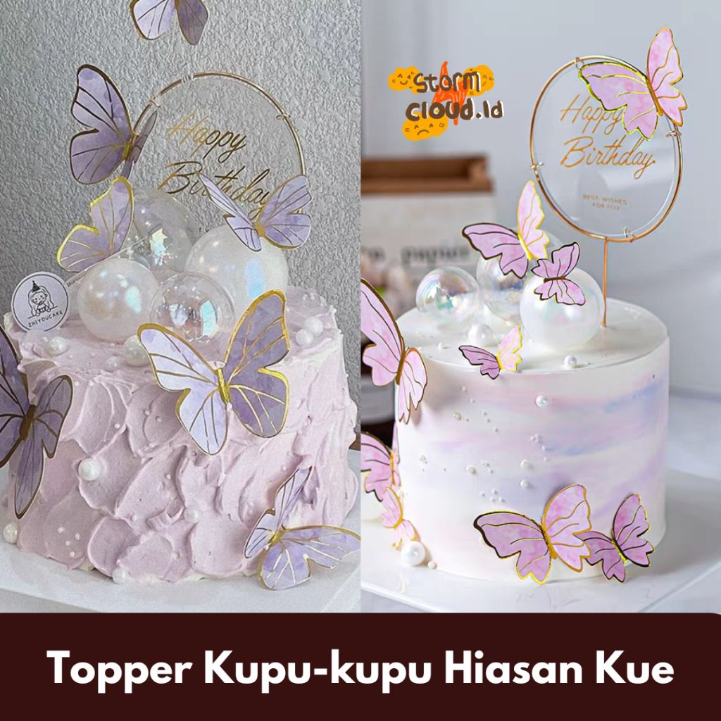 Topper Kue Kupu-kupu Hiasan Kue Tart Butterfly Rainbow Purple Pink Topper Tart