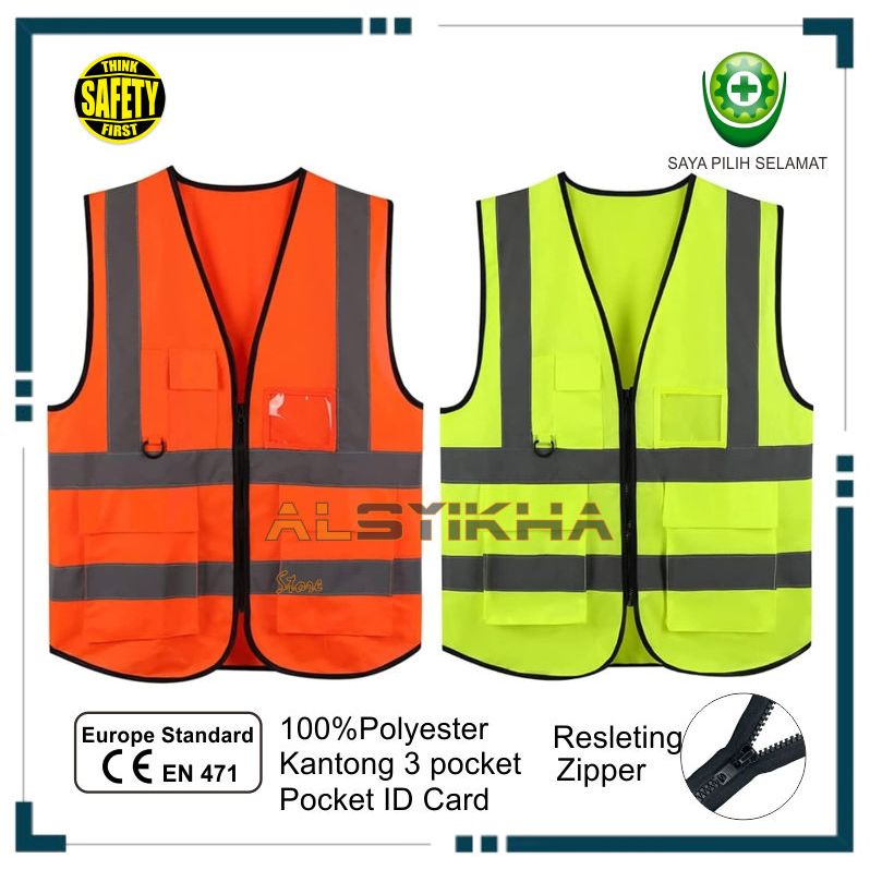 BESTPROMO Rompi Safety Proyek KANTONG Resleting Rompi Safety Proyek Id Holder Rompi Reflektif