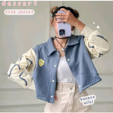 DESSERT CROP WANITA Sweater Jaket Crop Wanita Creamy Strawberry Terbaru Jaket Crop Atasan Wanita Ove