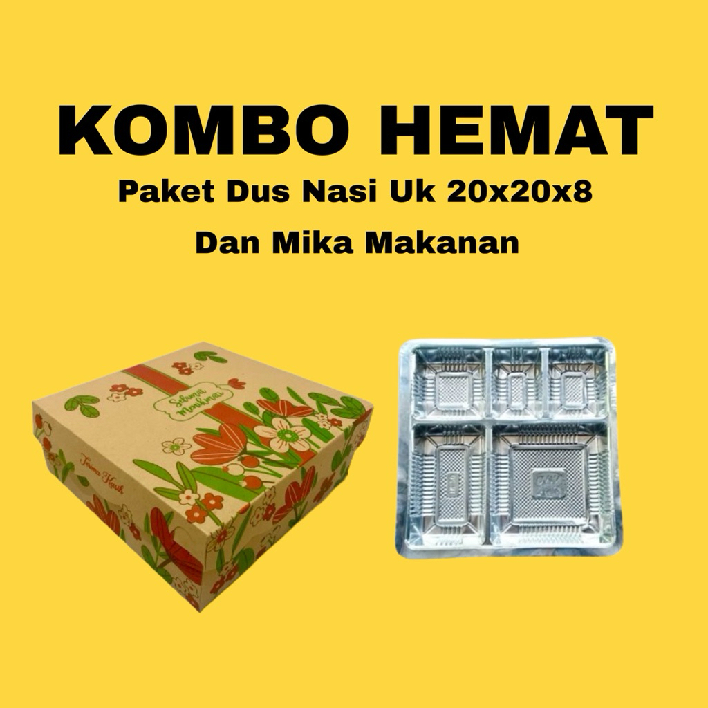 

50/100 Pcs Paket Dus Nasi/Kue dan Mika Sekat 5 || Kardus Nasi || Kardus Motif ||