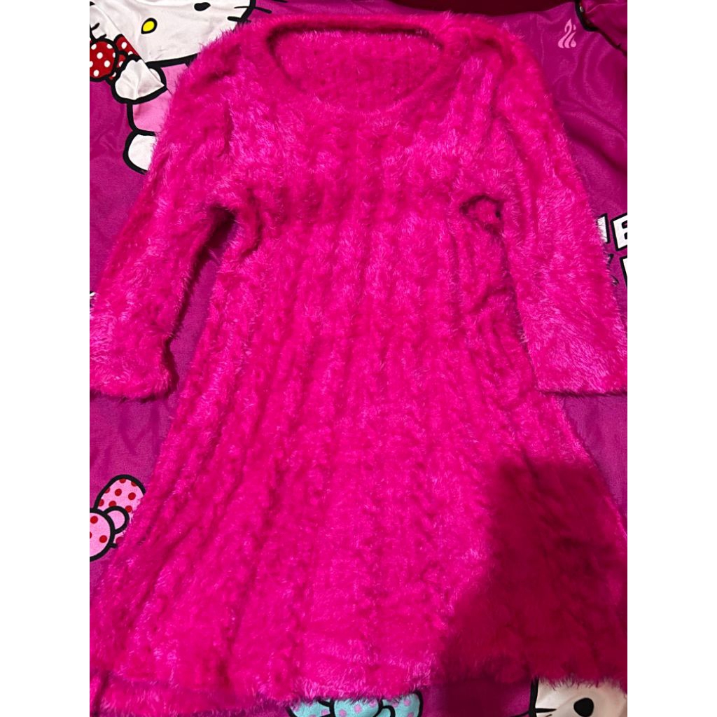 dress bulu fuzzy pink fuschia