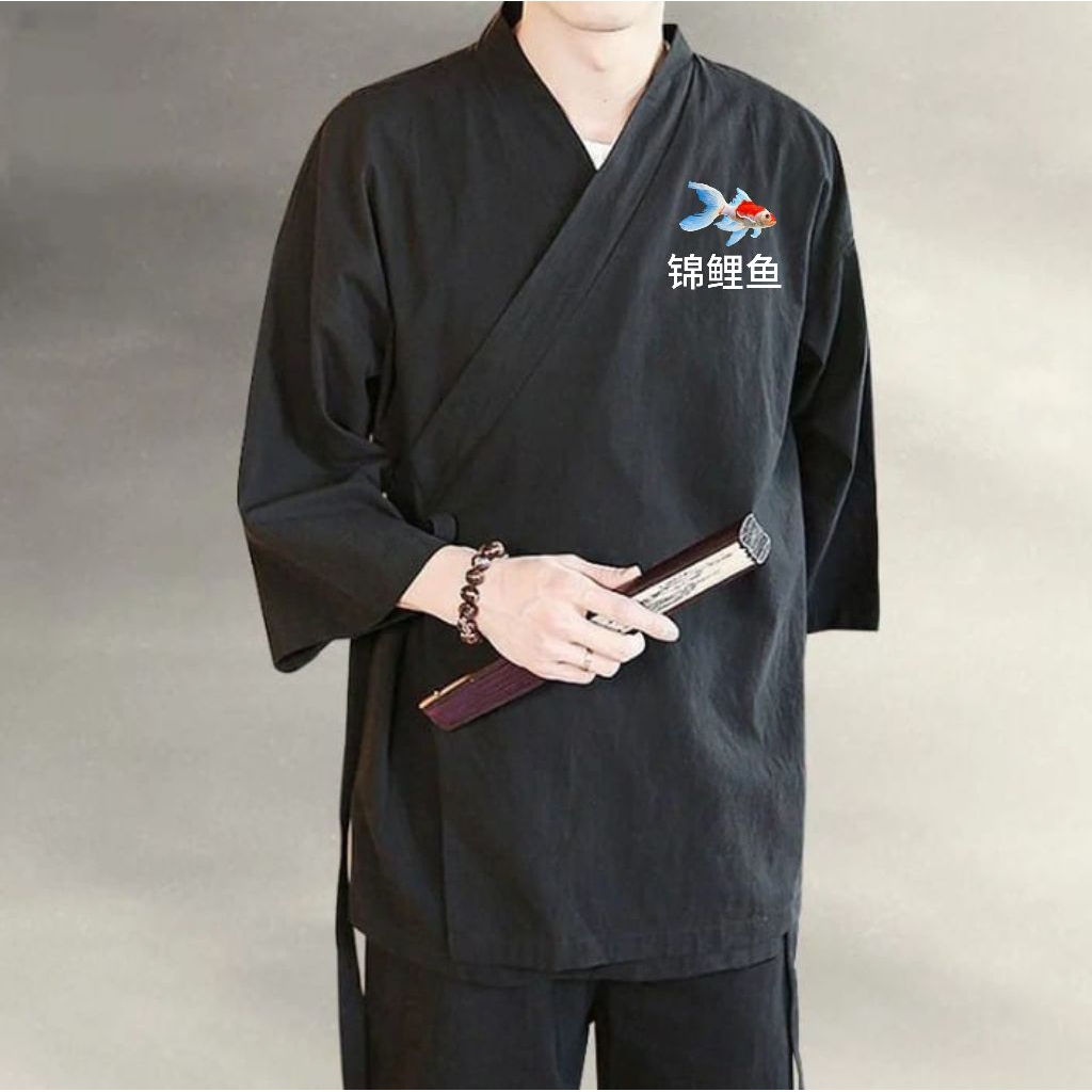 baju kimono pria bahan linen gambar ikan khoi keren casual premium
