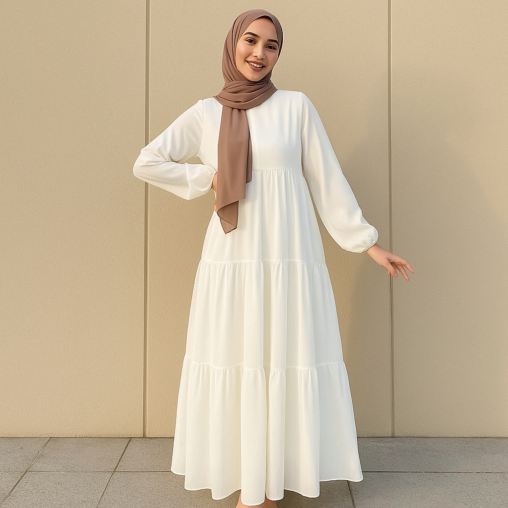 Gamis 3 Susun /  Dress Serut Umpak / Dress Wanita / Gamis Polos - Ceruty Babydoll Best Seller