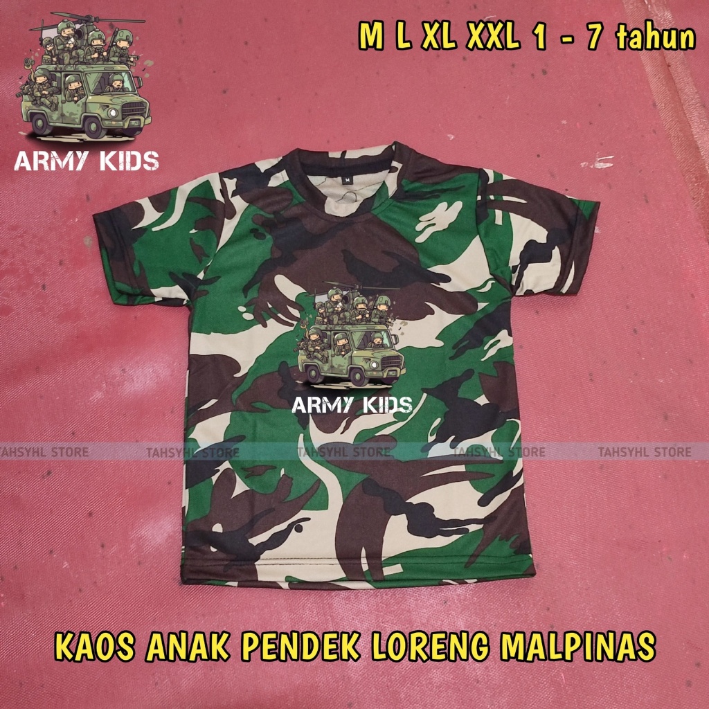 Kaos Anak Pendek Gambar Truck Army Kids - Gaya Militer yang Keren untuk Si Kecil