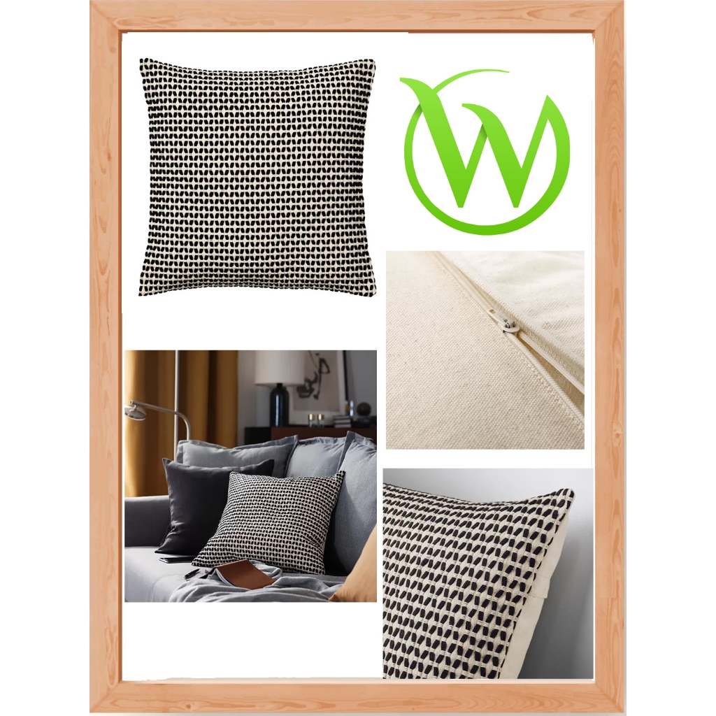 Sarung bantal kursi simple elegan KUSTFLY Cushion cover, krem/hitam, 50x50 cm