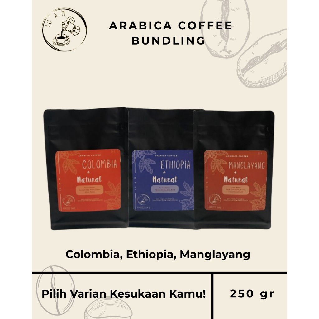 

10AM Roastery - Kopi Arabika Natural Bundling 250 Gram - Colombia, Ethiopia, Manglayang