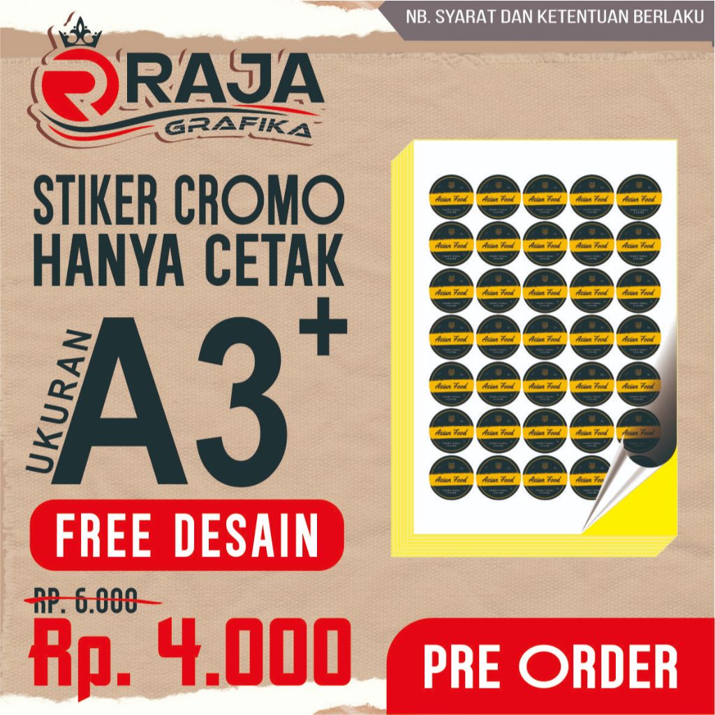 

STICKER CROMO HANYA CETAK PLUS FREE DESAIN - STIKCER LABEL