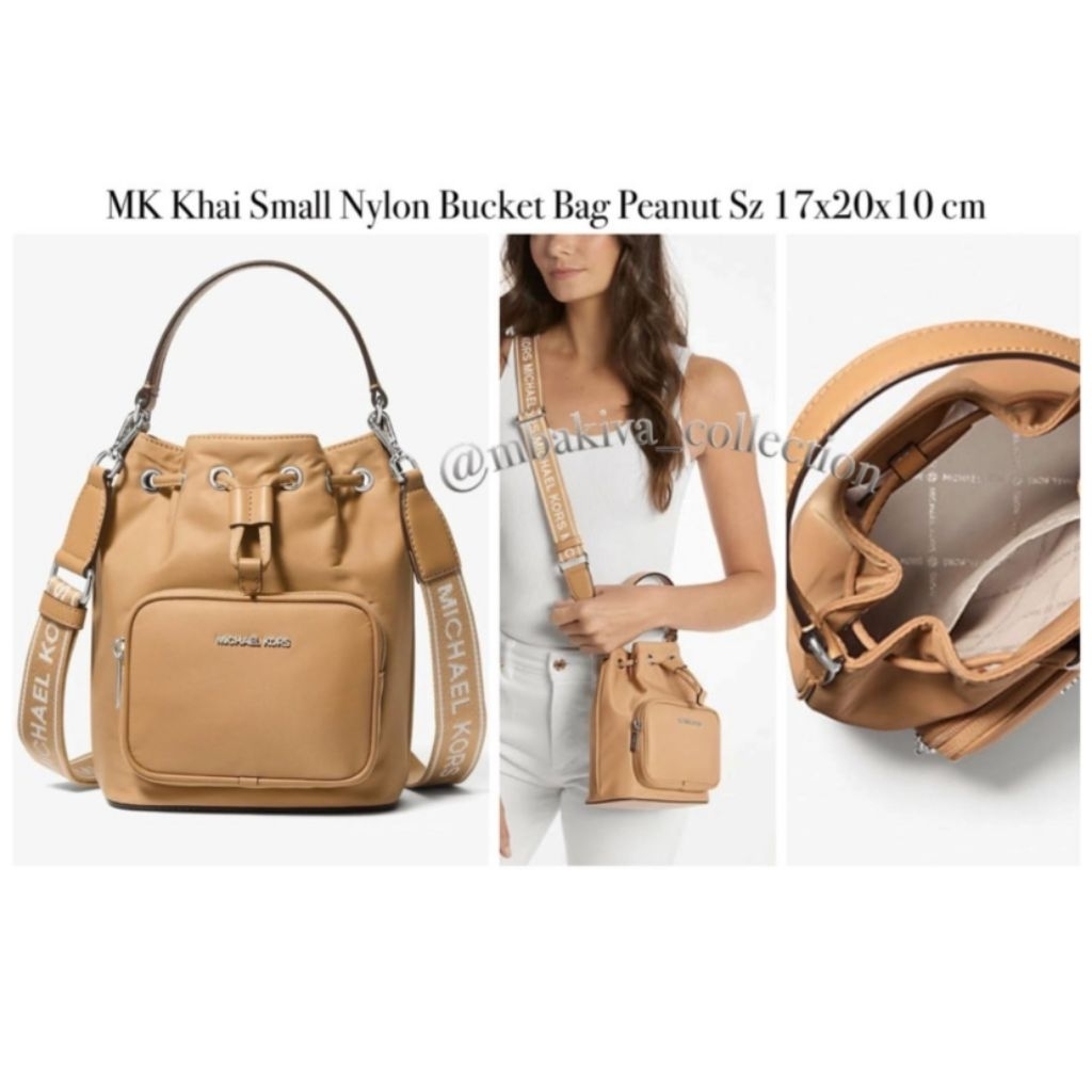 MK Khai Small Nylon Bucket Bag Peanut