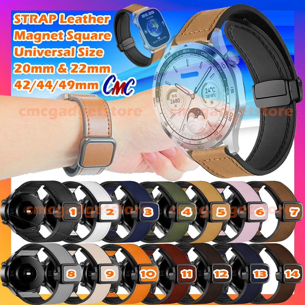 Strap Smartwatch LEATHER SQUARE MAGNET CormiC Tali Jam Tangan Kulit 20mm 22mm 18mm 24mm 26mm Univers