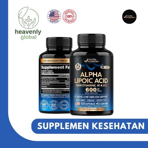 Nutraharmony Alpha Lipoic Acid 600 mg with Benfotiamine, Vitamins B1 & B12- 120 Capsules NON-GMO