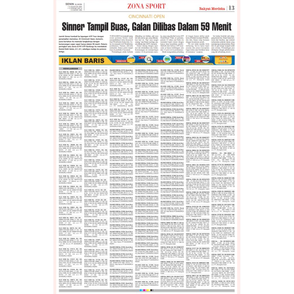 IKLAN BARIS (KEHILANGAN) KORAN RAKYAT MERDEKA.