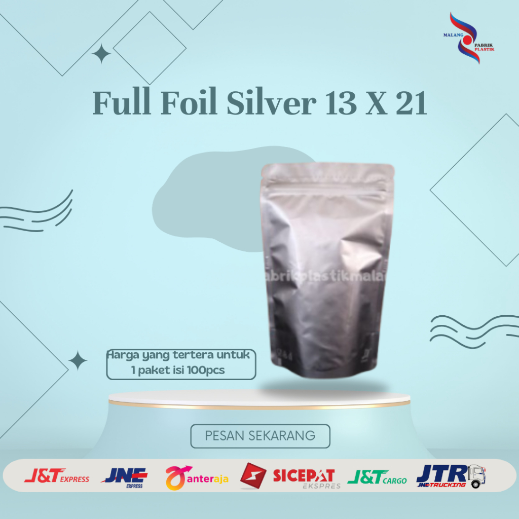 STANDING POUCH FULL FOIL KPACK SILVER 13 x 21 CM
