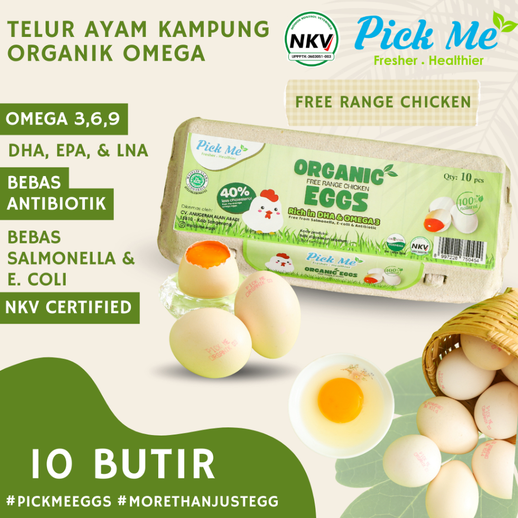 

Telur Ayam Kampung Organik Omega Free Range Chicken Pick Me Eggs 10 Butir
