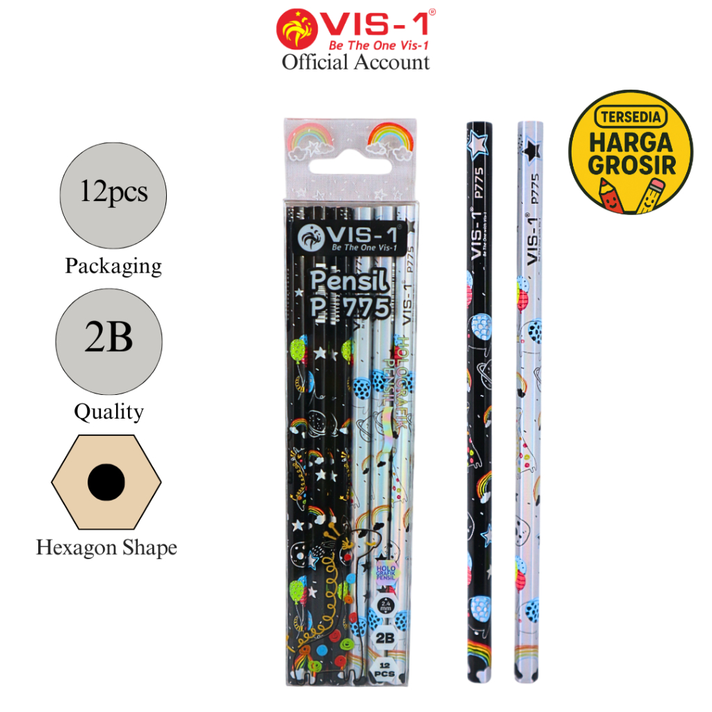 

VIS-1 - Pensil 2B Holografik P-775 / Petelot / Pencil / 2B Pencil / Pensil 2B / 12pcs