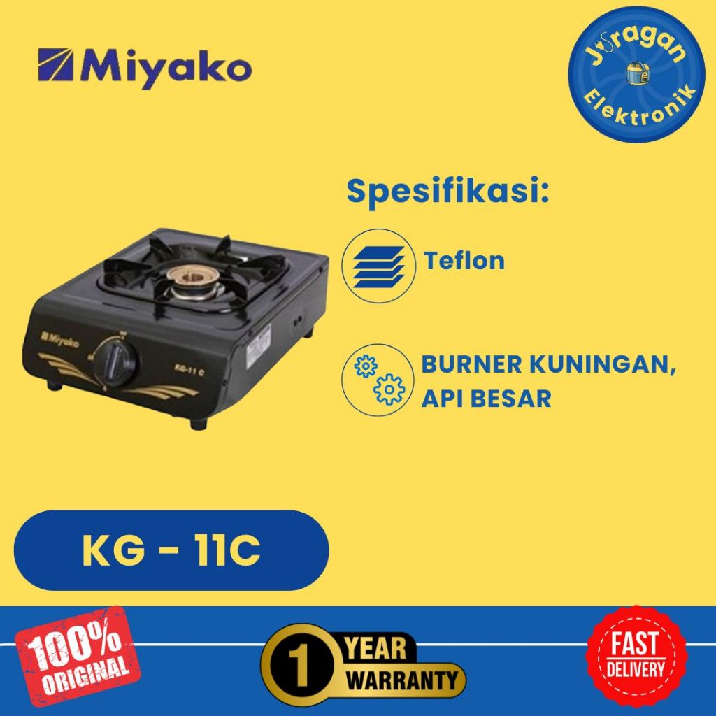 MIYAKO Kompor Gas Satu (1) Tungku Teflon KG-11C