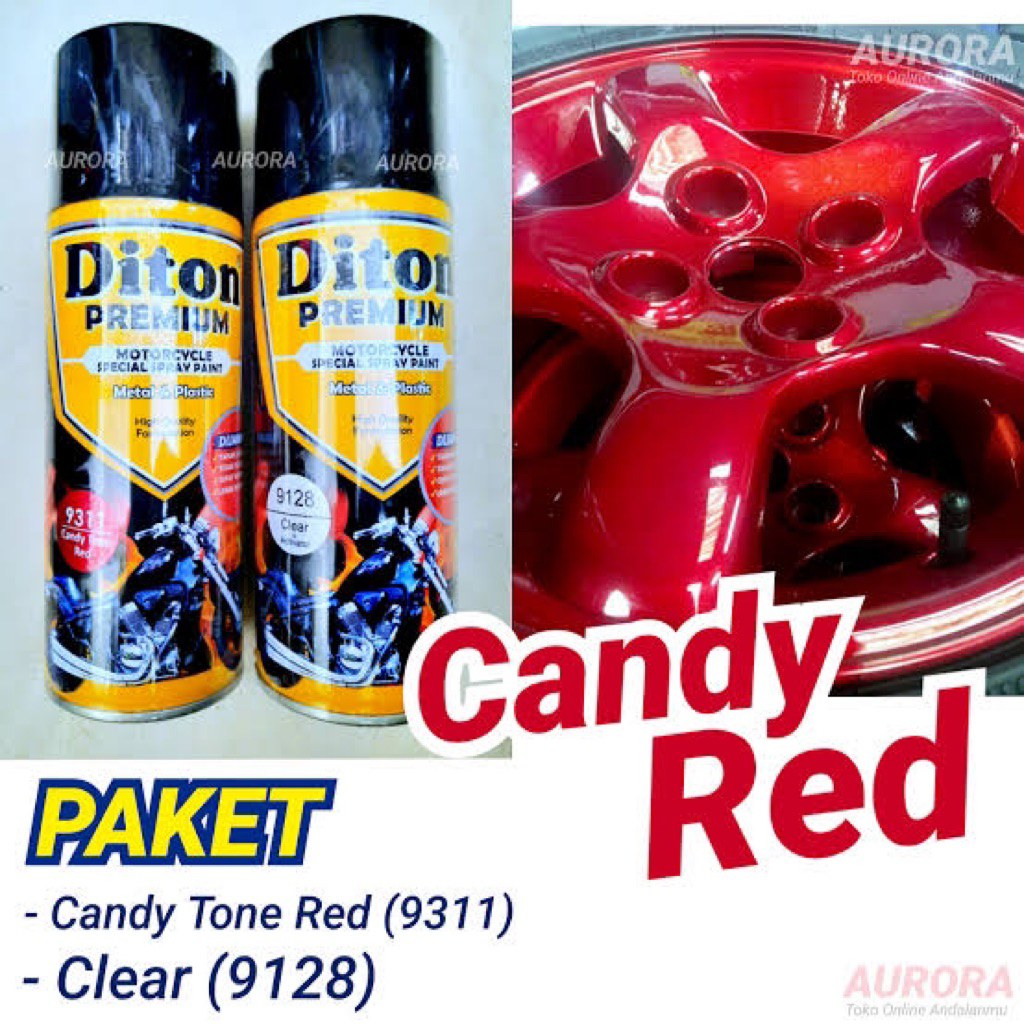 PAKET Cat Diton Premium 9311 CANDY RED + 9128 CLEAR 400ml Pilok Pylox Pilox Candy Merah Klir