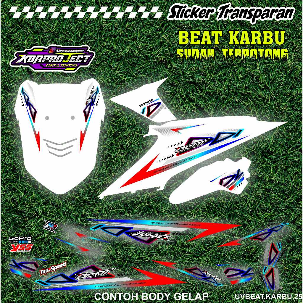 BEAT KARBU STIKER STRIPING TRANSPARAN PREMIUM MOTOR HONDA DESAIN RACING 28 TRANSPARANT BISA COD
