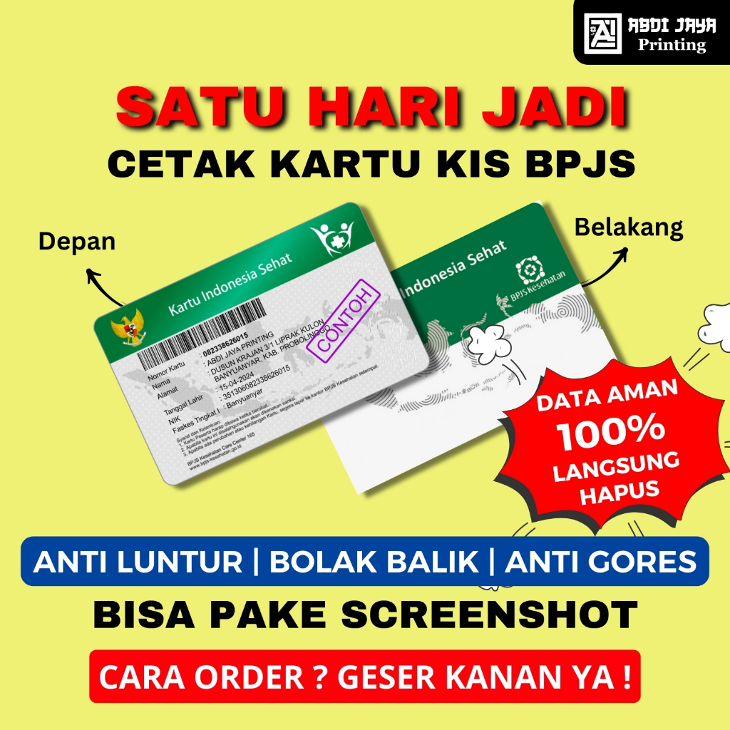 

Cetakk Kartu BPJS 1 HARI JADI Bisa SATUAN (Tanpa Minim Order) Murah